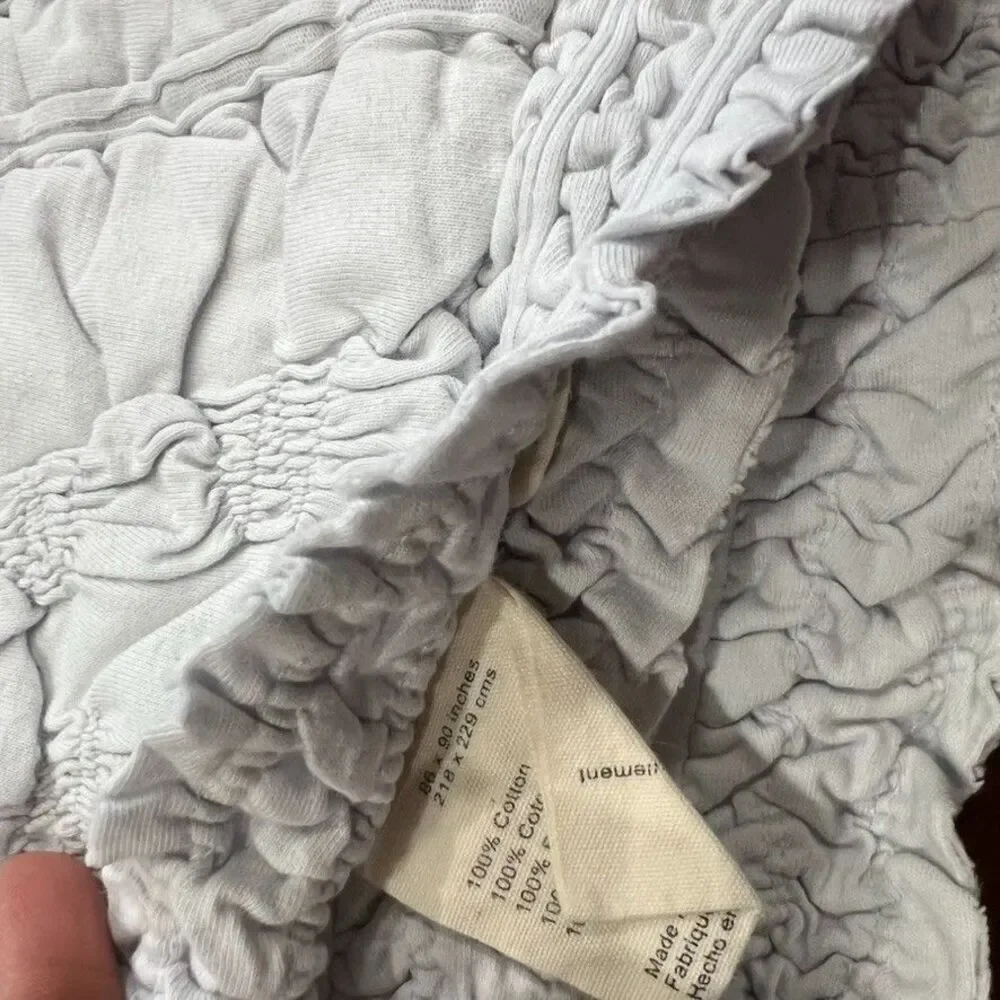 Anthropologie Rivulets Tufted Full Quilt Set Grey Ruched Ruffles